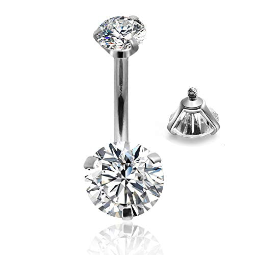 Round Gem Stud Stainless Steel BELLY Button NAVEL Barbell RINGS Piercing Jewelry 